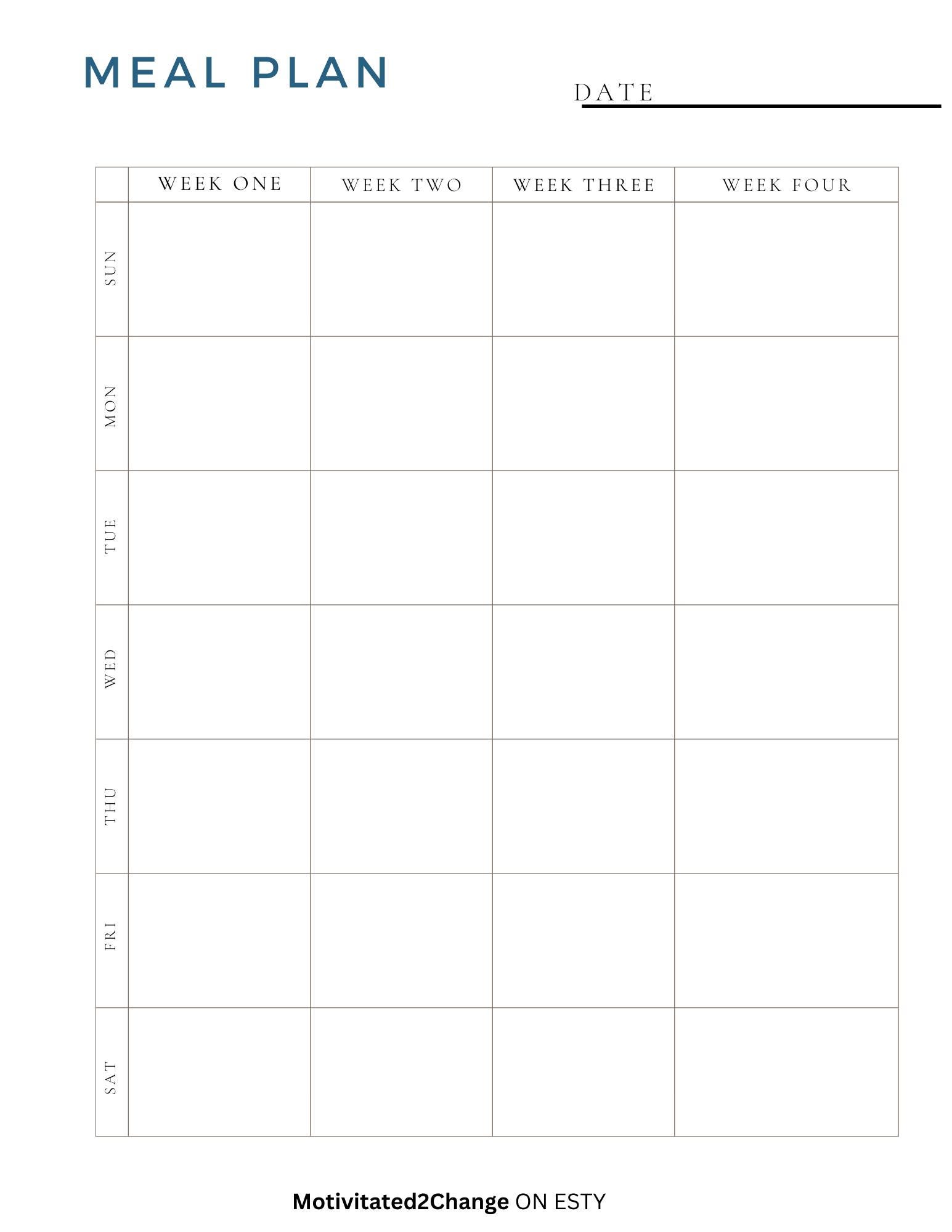 Simple Weekly Meal Planner PDF – 4-week Template With Grocery List ...