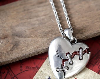 Collana con cuore spezzato in argento Sterling 925 a forma di cuore lacrimante Collega il ciondolo con cuore spezzato gioielli gotici per uomini e donne, 23.8 MM, Argento sterling, Nessuna pietra