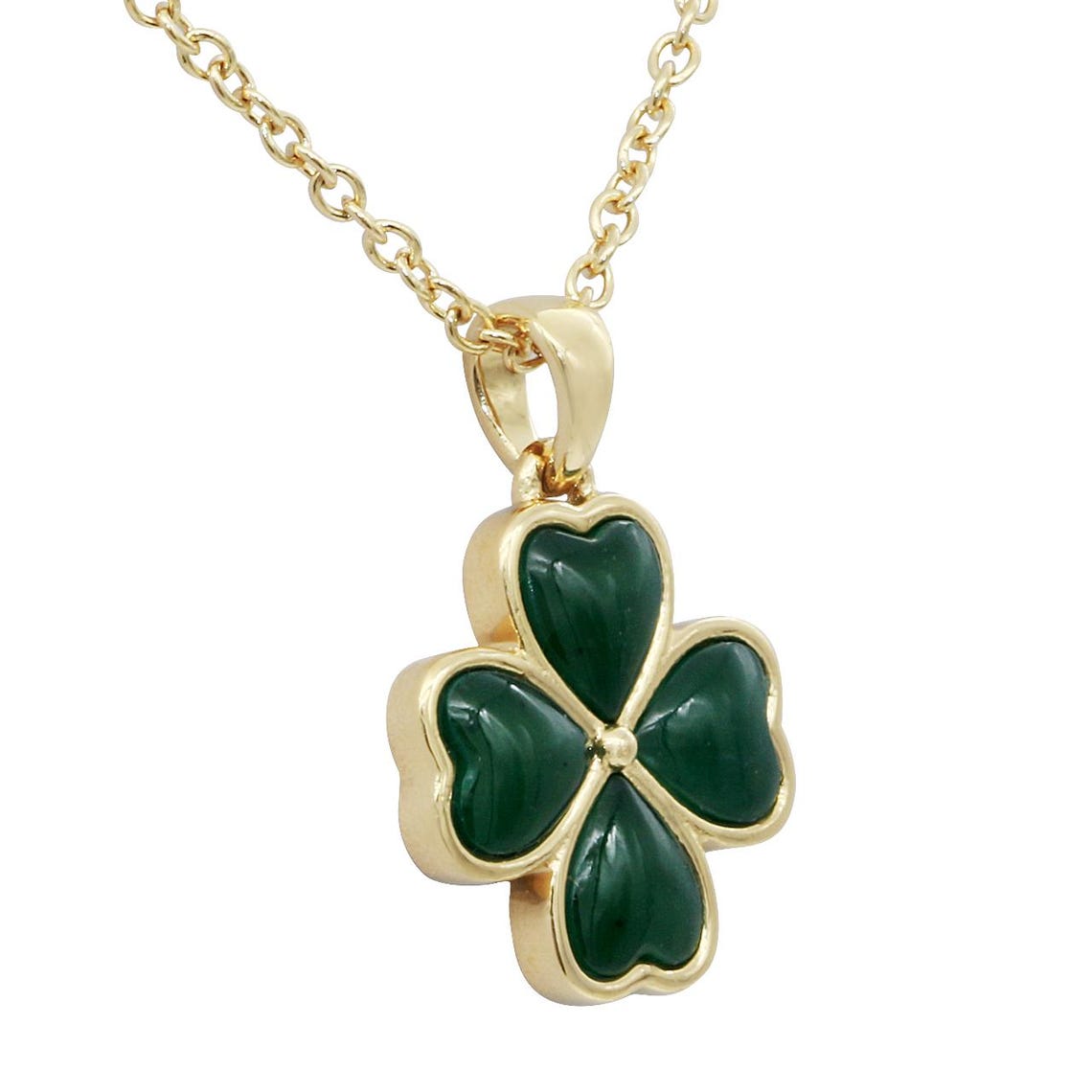 24K Gold Plated Stainless Steel Four-leaf Clover Necklace With Jade and ...
