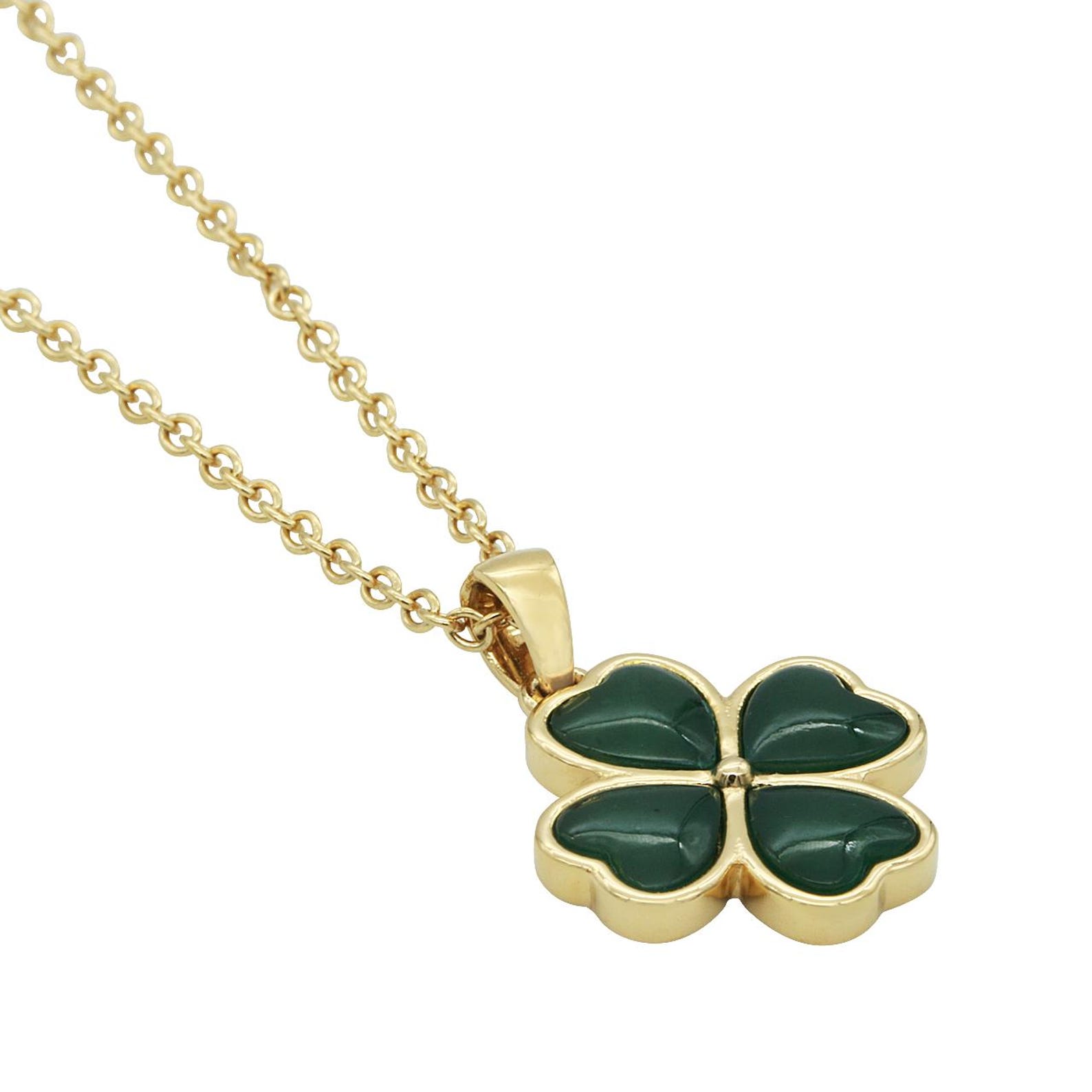 24K Gold Plated Stainless Steel Four-leaf Clover Necklace With Jade and ...