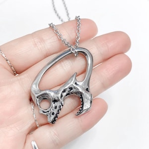 Stainless Steel Gothic Skull Necklace – Horror Bone Pendant, Dark Aesthetic Jewelry for Men and Women, Alternative Punk Style