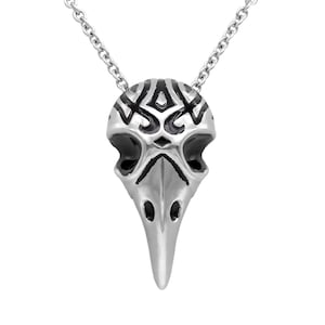 crow skull necklace, gothic crow black epoxy bird stainless steel pendant