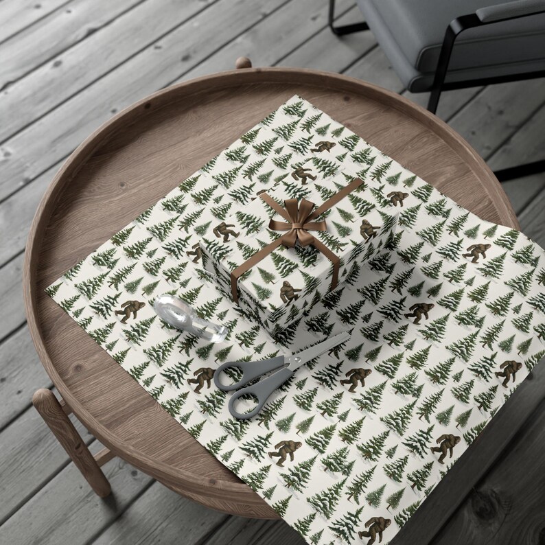 Bigfoot in Winter Gift Wrap, Christmas Gift Wrap, Holiday Present, Festive Gift Packaging, Xmas Wrapping Sheets image 4