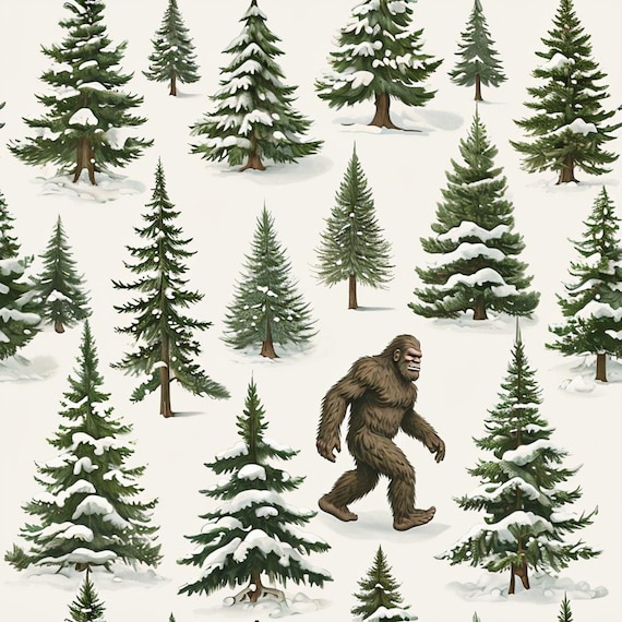 Bigfoot in Winter Gift Wrap, Christmas Gift Wrap, Holiday Present, Festive Gift Packaging, Xmas Wrapping Sheets