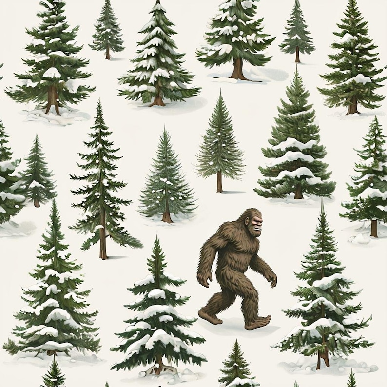 Bigfoot in Winter Gift Wrap, Christmas Gift Wrap, Holiday Present, Festive Gift Packaging, Xmas Wrapping Sheets image 1