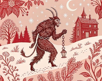 Krampus Toile Gift Wrap, Dark Christmas Gift Wrap, Dark Santa Holiday Present, Gift Packaging, Xmas Wrapping Sheets