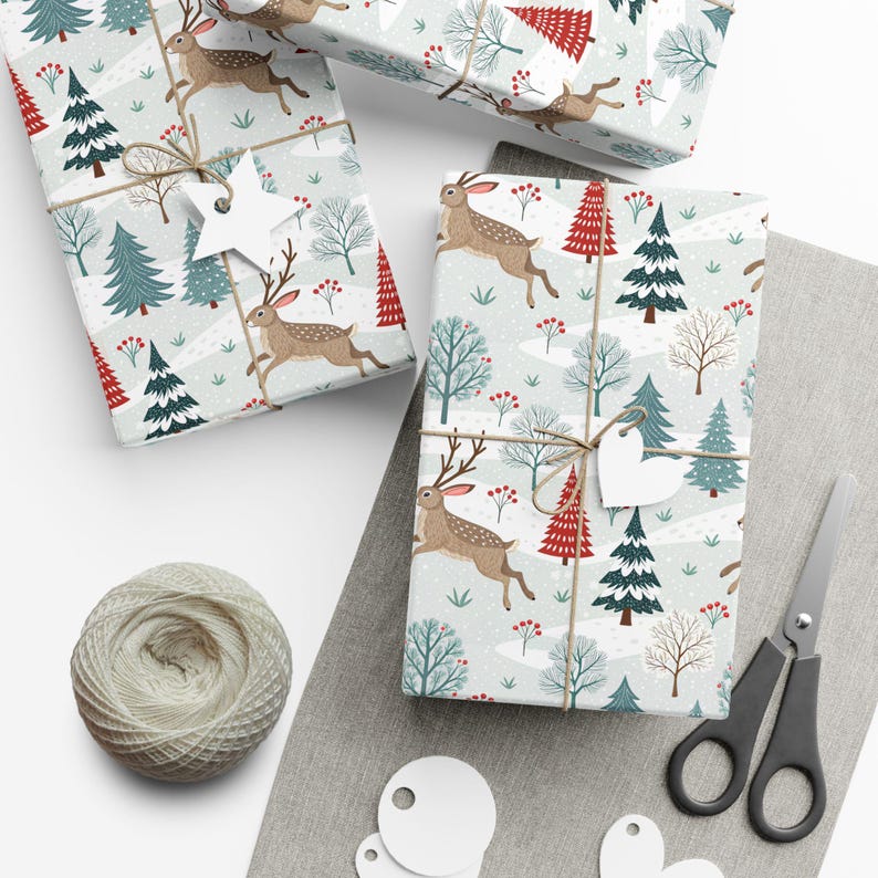 Jackalope in Winter Gift Wrap, Christmas Gift Wrap, Holiday Present, Festive Gift Packaging, Xmas Wrapping Sheets image 3