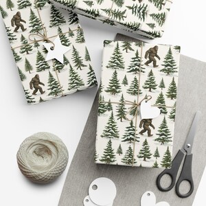 Bigfoot in Winter Gift Wrap, Christmas Gift Wrap, Holiday Present, Festive Gift Packaging, Xmas Wrapping Sheets image 3