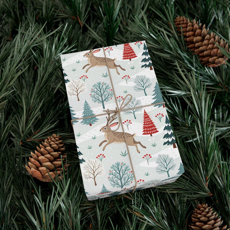 Jackalope in Winter Gift Wrap, Christmas Gift Wrap, Holiday Present, Festive Gift Packaging, Xmas Wrapping Sheets image 5