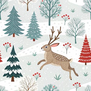 Jackalope in Winter Gift Wrap, Christmas Gift Wrap, Holiday Present, Festive Gift Packaging, Xmas Wrapping Sheets image 1