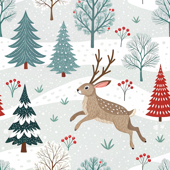Jackalope in Winter Gift Wrap, Christmas Gift Wrap, Holiday Present, Festive Gift Packaging, Xmas Wrapping Sheets