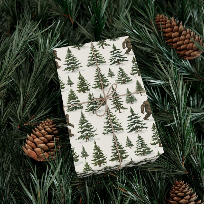 Bigfoot in Winter Gift Wrap, Christmas Gift Wrap, Holiday Present, Festive Gift Packaging, Xmas Wrapping Sheets image 5