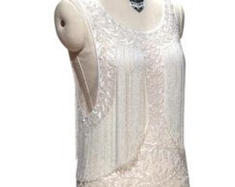 white beaded dress 1920s 1920s White Beaded Sequin Stella Flapper Dress main image 0