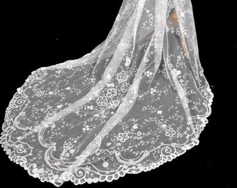 VICTORIA - Magnificent Embroidered Tambour Lace Wedding Bridal Veil