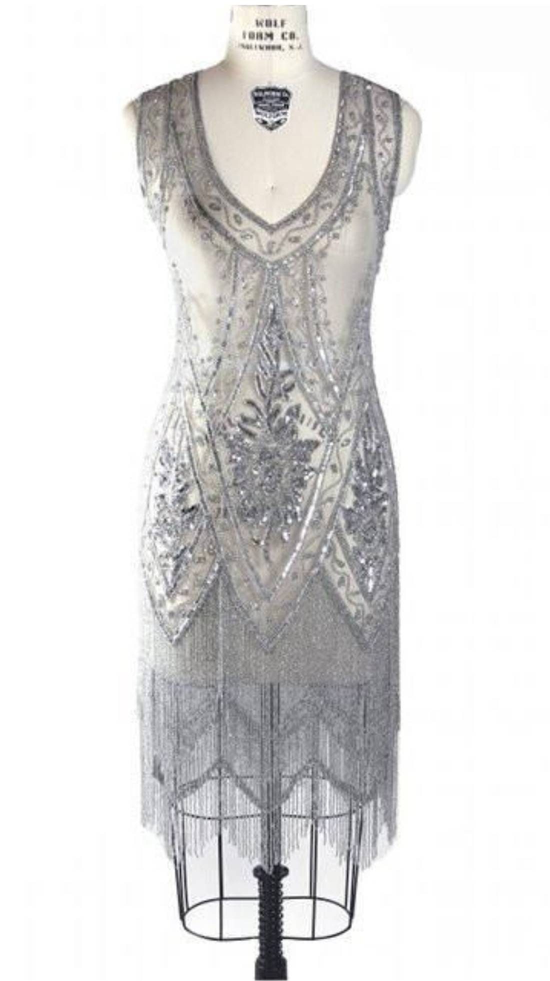 SILVER and IVORY Beaded Sequinned Art Deco Vintage Flapper 1920's