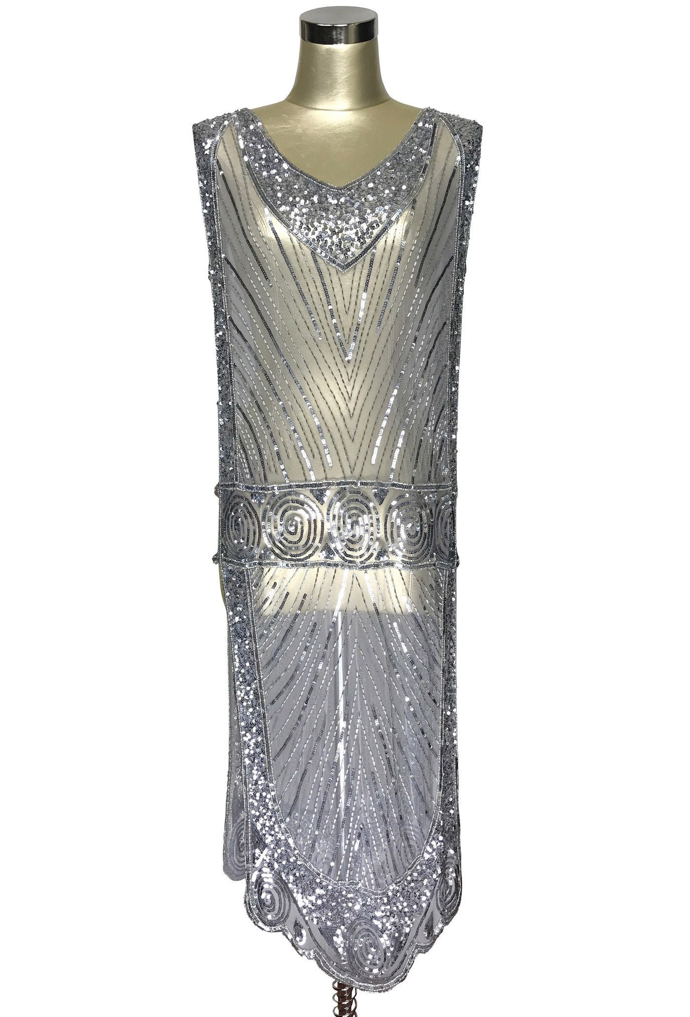 SILVER 1920s Art Deco Beaded Sequinned Flapper Dress the - Etsy