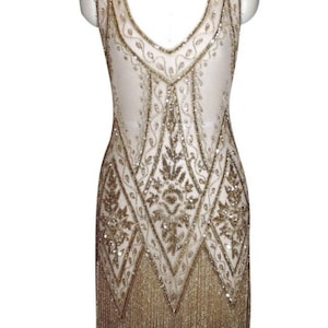 GOLD ART DECO Beaded Vintage Flapper 1920&#39;s Wedding Dress,The Great Gatsby, Downton Abbey, Vintage Bride