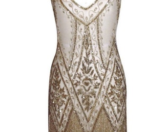GOUD ART DECO vintage flapper jaren 1920 trouwjurk met kralen, The Great Gatsby, Downton Abbey, vintage bruid
