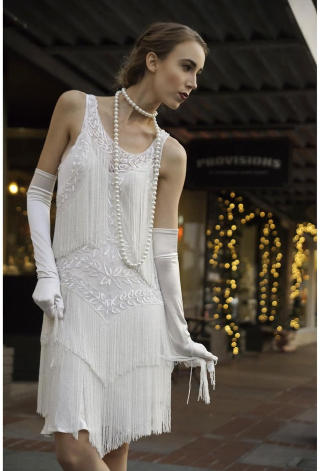 ANTIQUE WHITE - 1920's Art Deco Beaded Wedding Dress