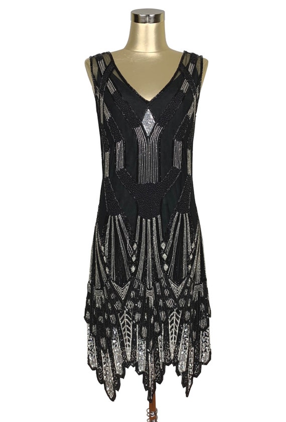 ART DECO 1920'S Beaded Gown Dress, Vintage, Flapper, Great Gatsby, Downton  Abbey - Black & Silver