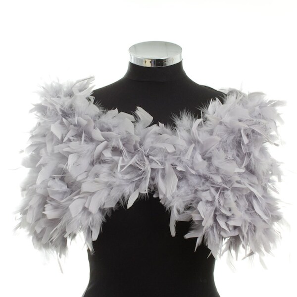 PARISIAN VINTAGE CHIC 1930s Glamour - Silver/Grey - Ostrich Feather Ruffle Stole Wrap Shrug