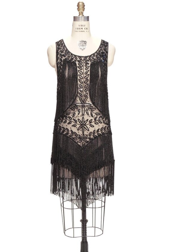 JET BLACK 1920's Art Deco Luxury Beaded Dress. - Etsy UK