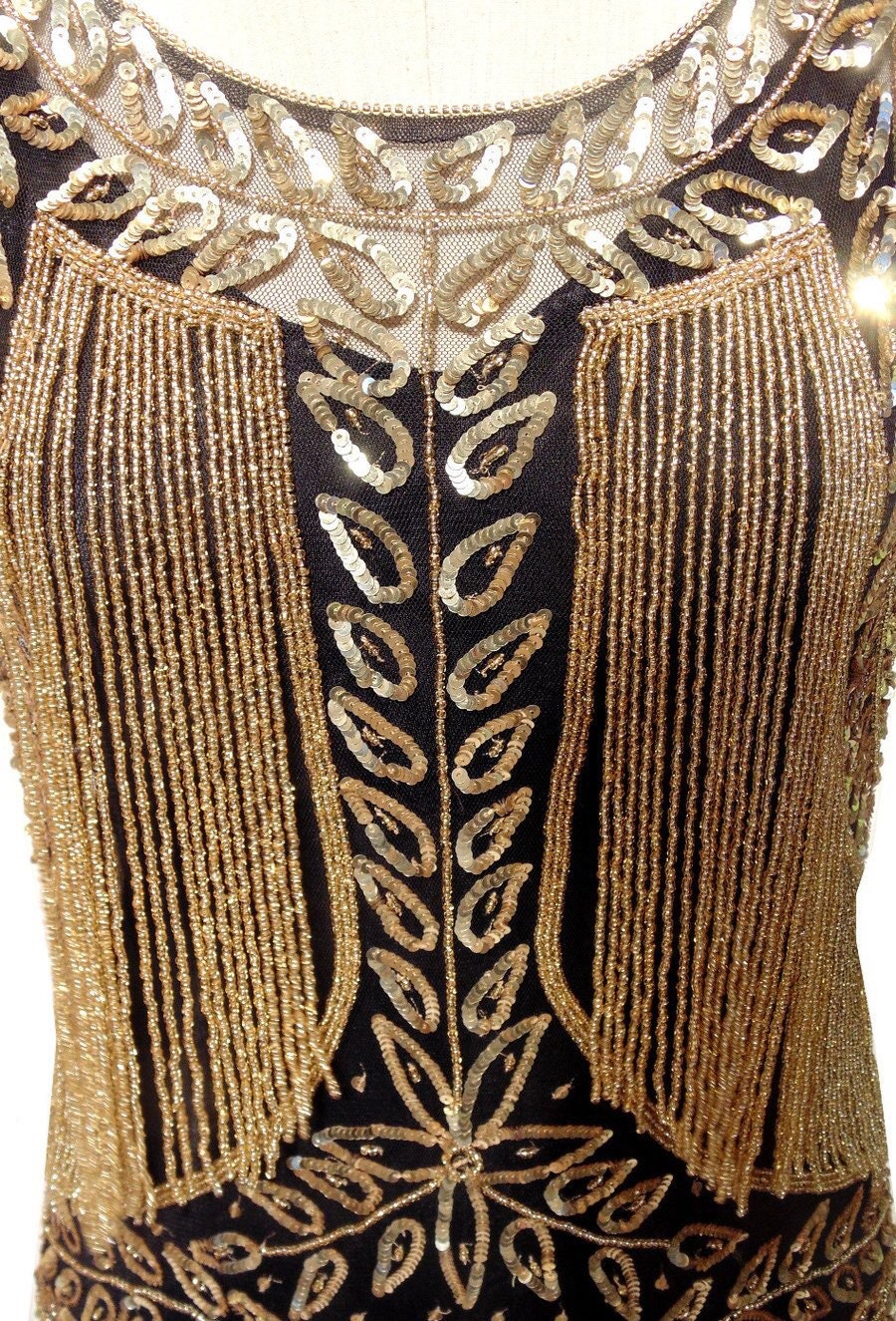 BLACK and GOLD - 1920's Art Deco Beaded Dress, Vintage Flapper, the Great  Gatsby, Downton Abbey, Vintage Bride, Boudoir, Charleston! - Etsy