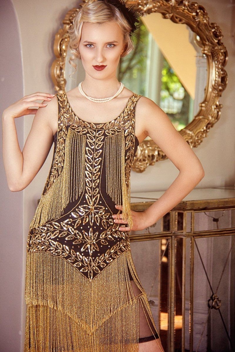 gold flapper dress Gold 1920s Sequined Flapper Dress main image 1