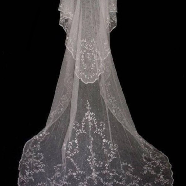 EDWARDIAN Exquisite Cathedral length Antique Style Tambour Lace Wedding Bridal Veil