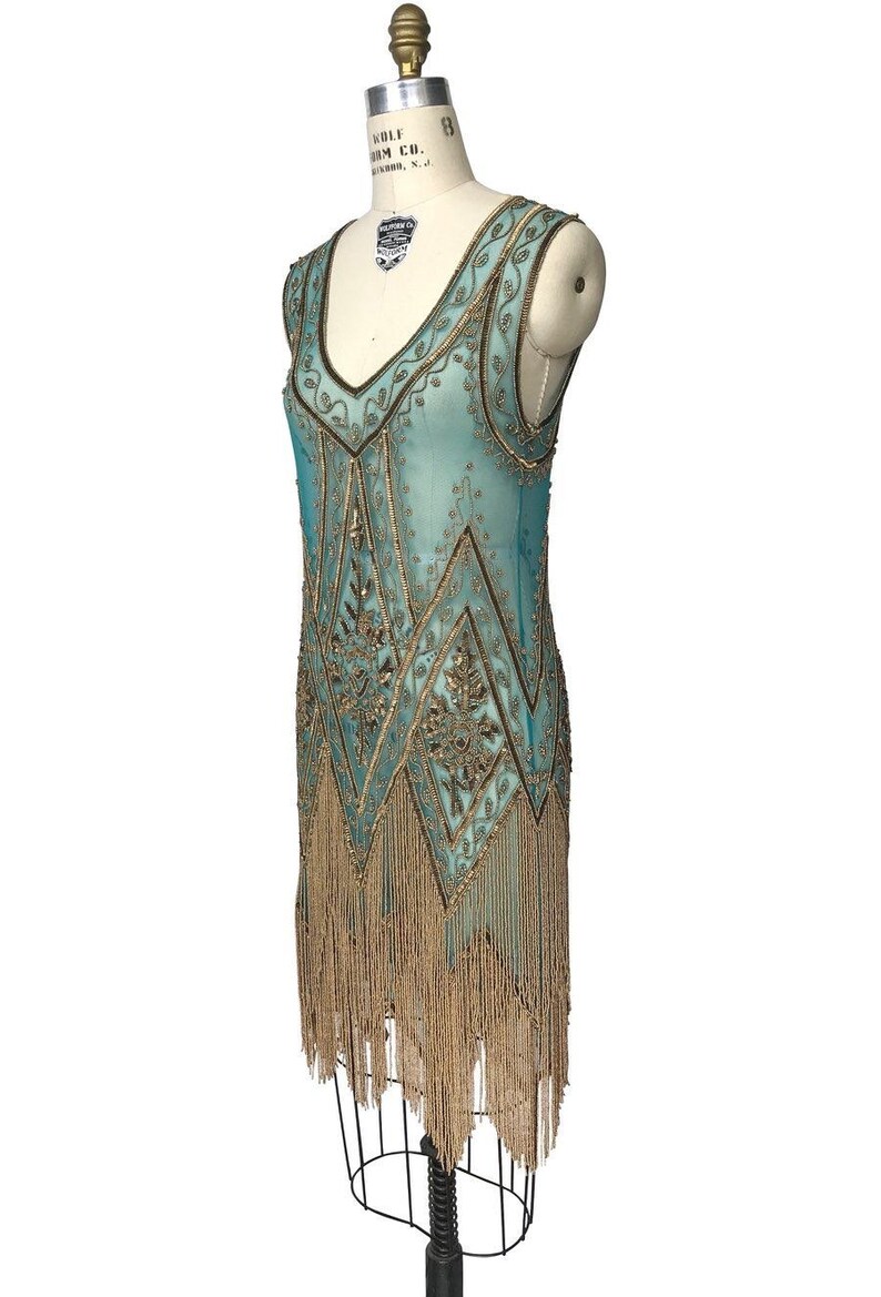 TURQUOISE AND GOLD Art Deco 1920's Beaded Vintage Flapper 1920's ...