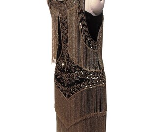 BLACK and GOLD - 1920's Art Deco Beaded Dress, Vintage Flapper, the Great  Gatsby, Downton Abbey, Vintage Bride, Boudoir, Charleston! - Etsy