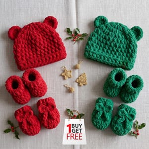 Molde de crochê para gorro, sapatinhos e luvas de bebê, de recém-nascido a 12 meses, download instantâneo, termos dos EUA, bônus grátis.