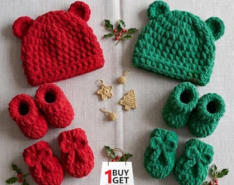 Crochet Baby Hat Booties Mittens Pattern Newborn To 12 Months, Instant Download, US terms, Free Bonus