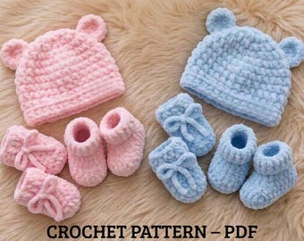 Baby Crochet Hat, Mittens, Booties Pattern Set (PDF)