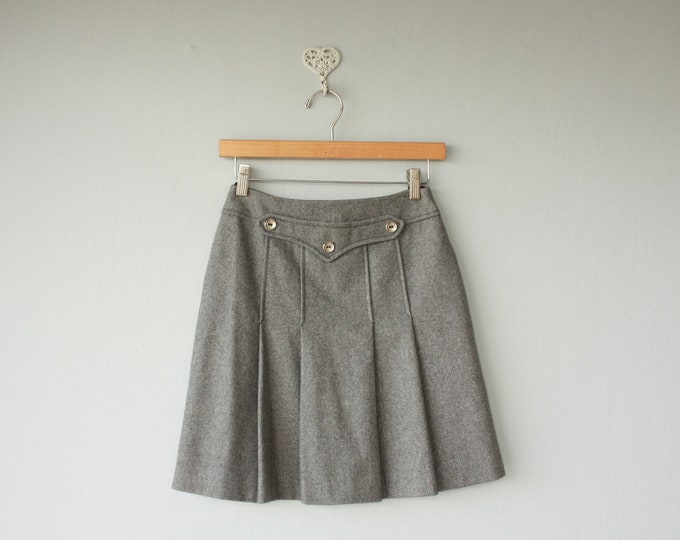 60s Skirt / Gray Wool Skirt / Pleated Mini Skirt / 1960s Skirt / 60s
