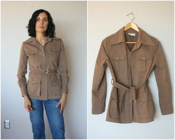 Vintage 1970s Belted Cotton Jacket • 1970s Jacket