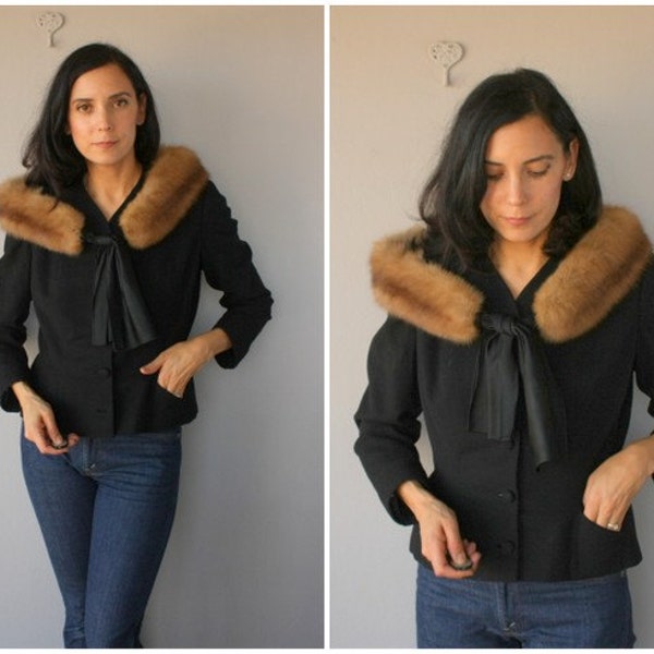 FREE SHIPPING THRU 12-10 Vintage 1940s Jacket | 40s Wool Jacket | 40s Fur Jacket | Fur Trimmed Jacket | I. Magnin Jacket | 40s Jacket