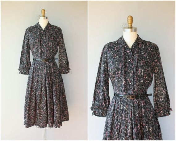 Vintage 1950s Novelty Print Dress | 50s Key Print