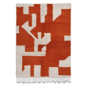 Orange Beni Ourain Moroccan Rug: Plush Wool, Handmade