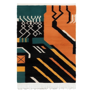 Black Moroccan Boujaad Rug: Authentic Berber Wool Carpet