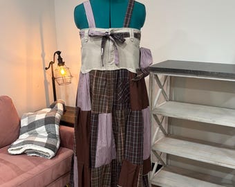 Patchwork Maxi Dress – Upcycled Denim & Dress Shirt Fabric (One of a Kind)