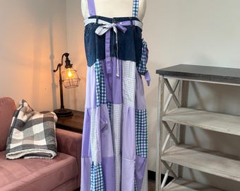 Patchwork Maxi Dress – Upcycled Denim & Dress Shirt Fabric (One of a Kind)