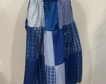 Falda larga de patchwork con camisas de hombre recicladas / Falda estilo boho cottagecore / Moda sostenible única