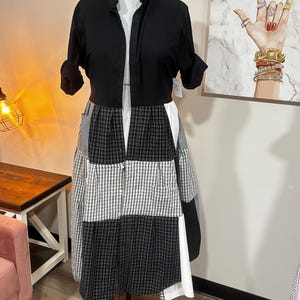 Upcycled Herrenhemd Patchwork Duster • Einzigartiges kariertes Kleid