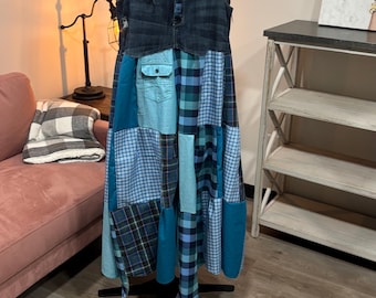 Patchwork Maxi Dress – Upcycled Denim & Dress Shirt Fabric (One of a Kind)