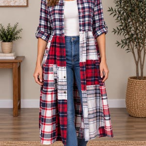 Upcycled Flannel Shirt Patchwork Duster | One of a Kind Plaid Dress