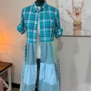Upcycled Men’s Shirt Patchwork Duster • One of a Kind Plaid Dress