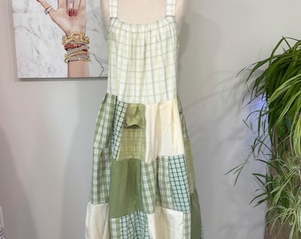 Vestido largo de patchwork reciclado / Hecho a mano con camisas de hombre / Estilo boho cottagecore sostenible