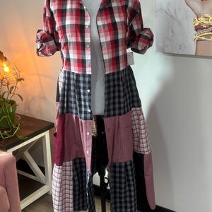 Upcycled Men’s Shirt Patchwork Duster • One of a Kind Plaid Dress