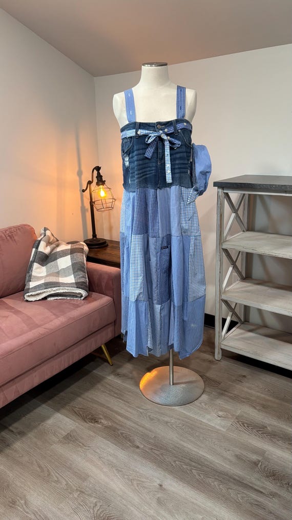 Patchwork Maxi Dress - Upcycled Denim & Dress Shirt Fabric (One of A Kind)